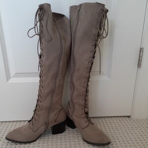 Qupid Lace-Up Boots, Suede-like, Size 10